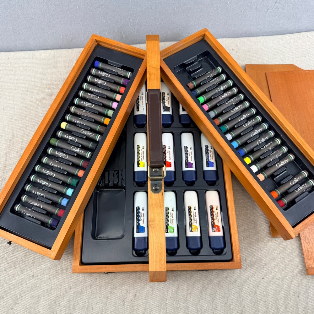 Mungyo Gallery Studio Art Set Acrylic Paint Oil Pastel Wooden Cantilever Case